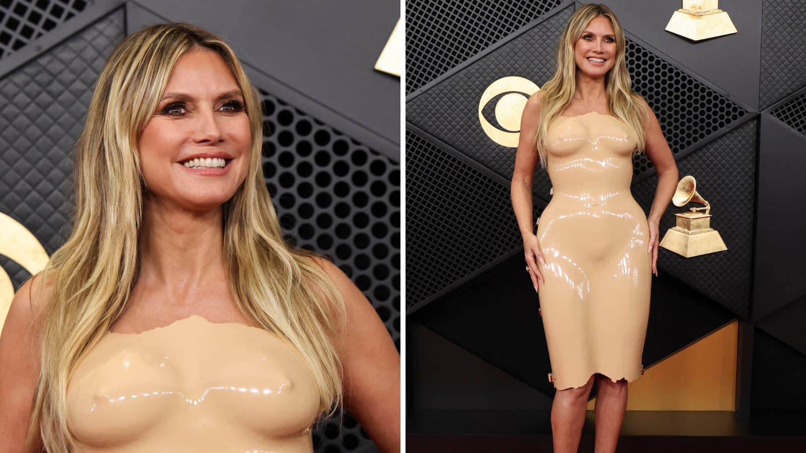 Heidi Klum turned heads in skin colour latex dress. It was a nipple-baring latex gown that actually looked like second skin. Heidi is known for her bold fashion choices;. (Photo: Reuters) 