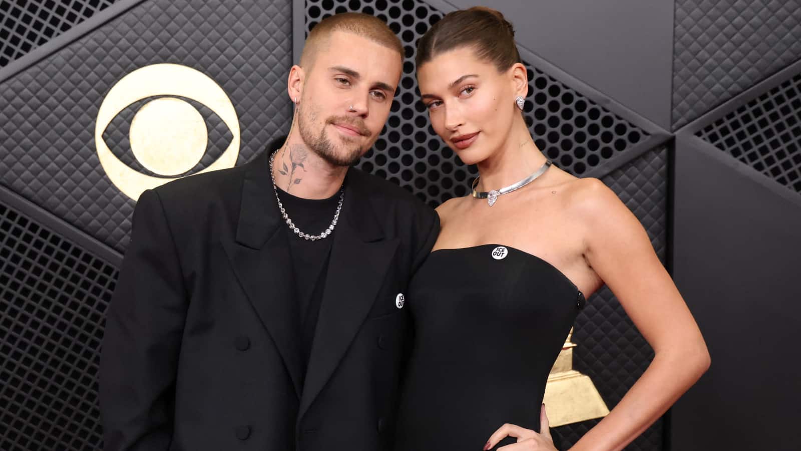Grammys 2026: Justin Bieber, Hailey Bieber twin in black in a rare red carpet appearance, wear 'ICE Out' badges