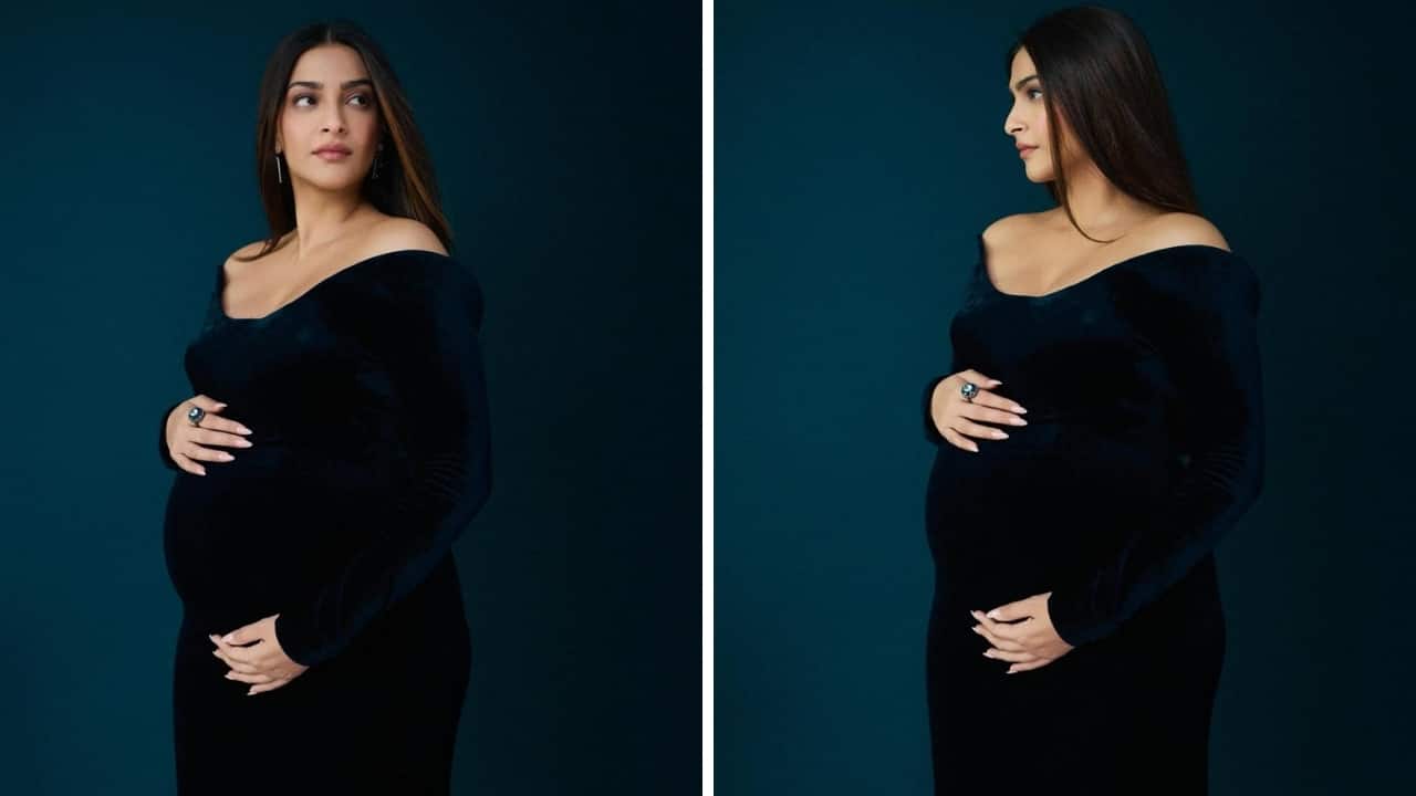 Sonam Kapoor baby bump in black dress (Images: @rheakapoor, @sanyakapoor/Instagram)