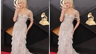 <strong>Sabrina Carpenter</strong><br />Carpenter picked a white Valentino dress to shine bright on Grammy 2026 red carpet. A custom dress, it features floral work and bead detailing all over it. It's a tiered gown and it also comes with a sheer caplet. To round off the look in style, she wore some diamond rings and chose to opt for a red lip. (Picture Credit: Instagram)