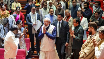 Prime Minister Narendra Modi during the NDA Parliamentary Party meeting in New Delhi on Tuesday. (PTI)