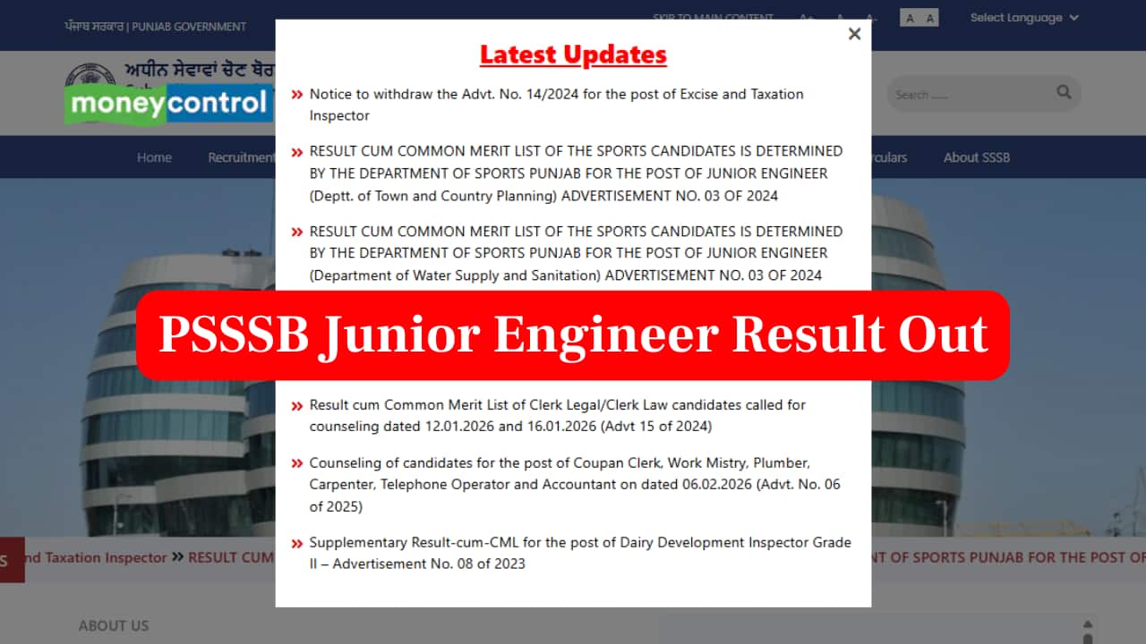 PSSSB Junior Engineer Result 2026 Released, Link to Download Merit List Here