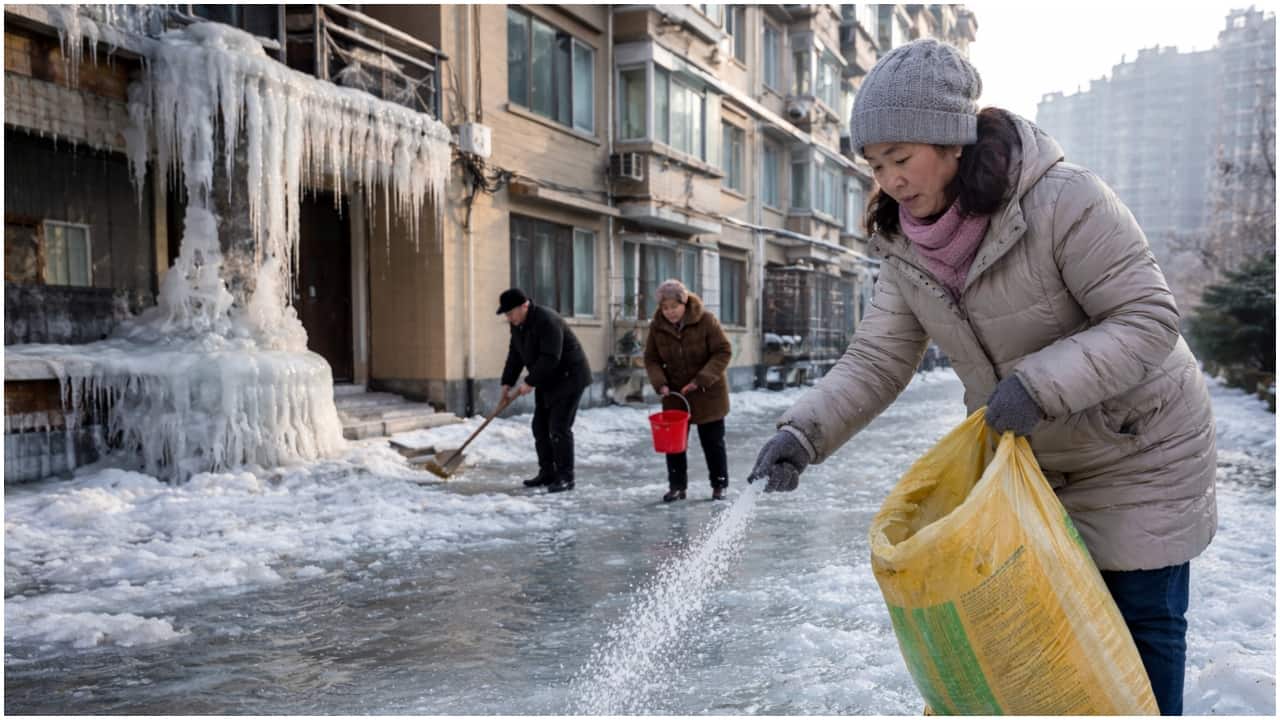 Accidentally left tap on: China woman’s mistake turns neighbourhood into ice rink