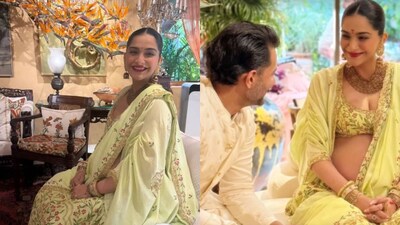 For the occasion, Sonam looked radiant in a lime green lehenga adorned with delicate floral embroidery. 
