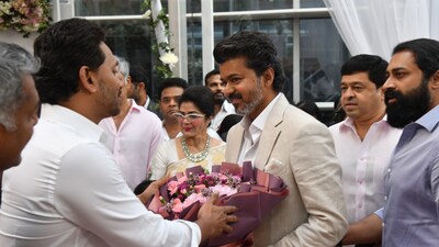 Vijay at a wedding in Chennai 