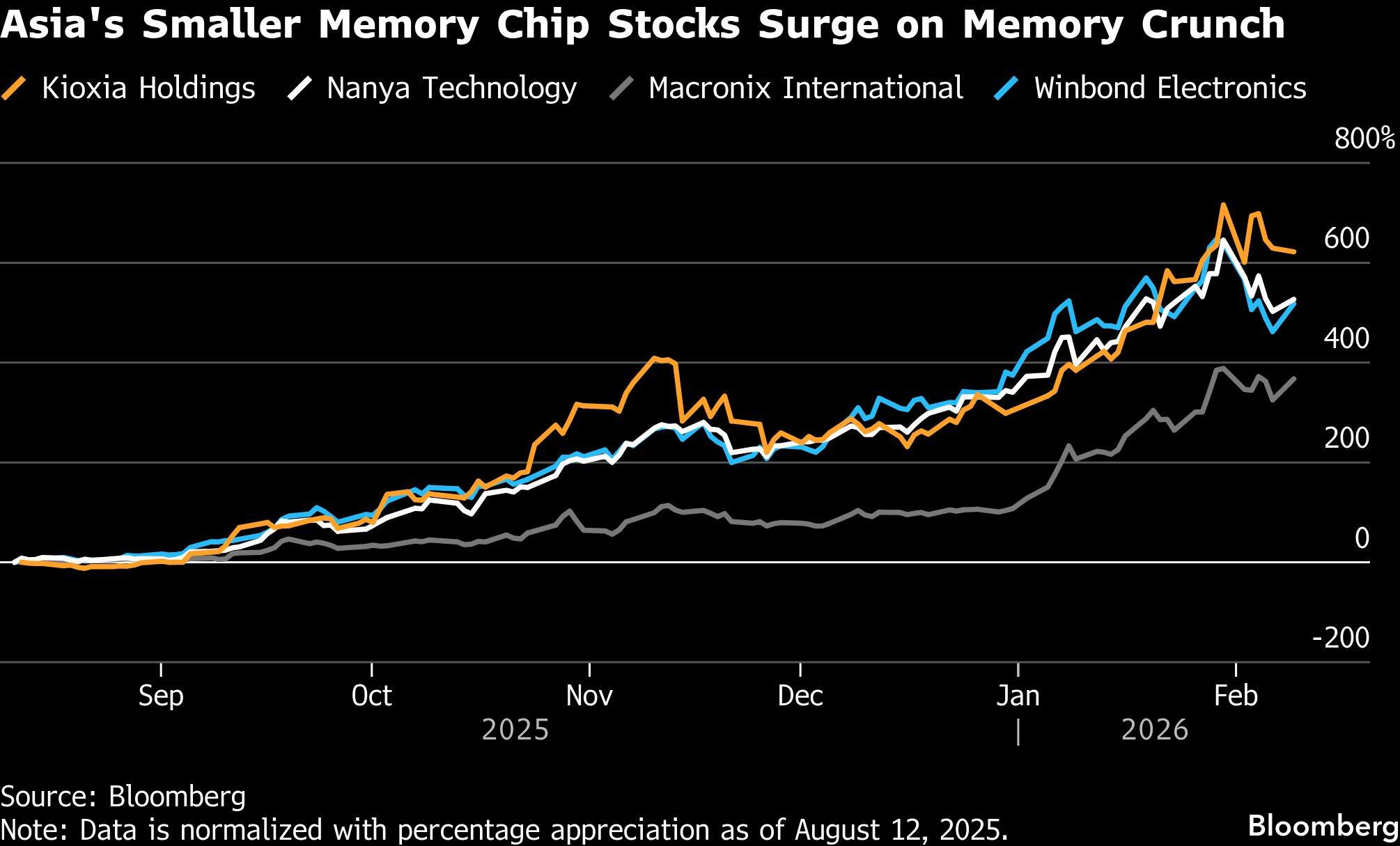 Asia's Smaller Memory Chip Stocks Surge on Memory Crunch