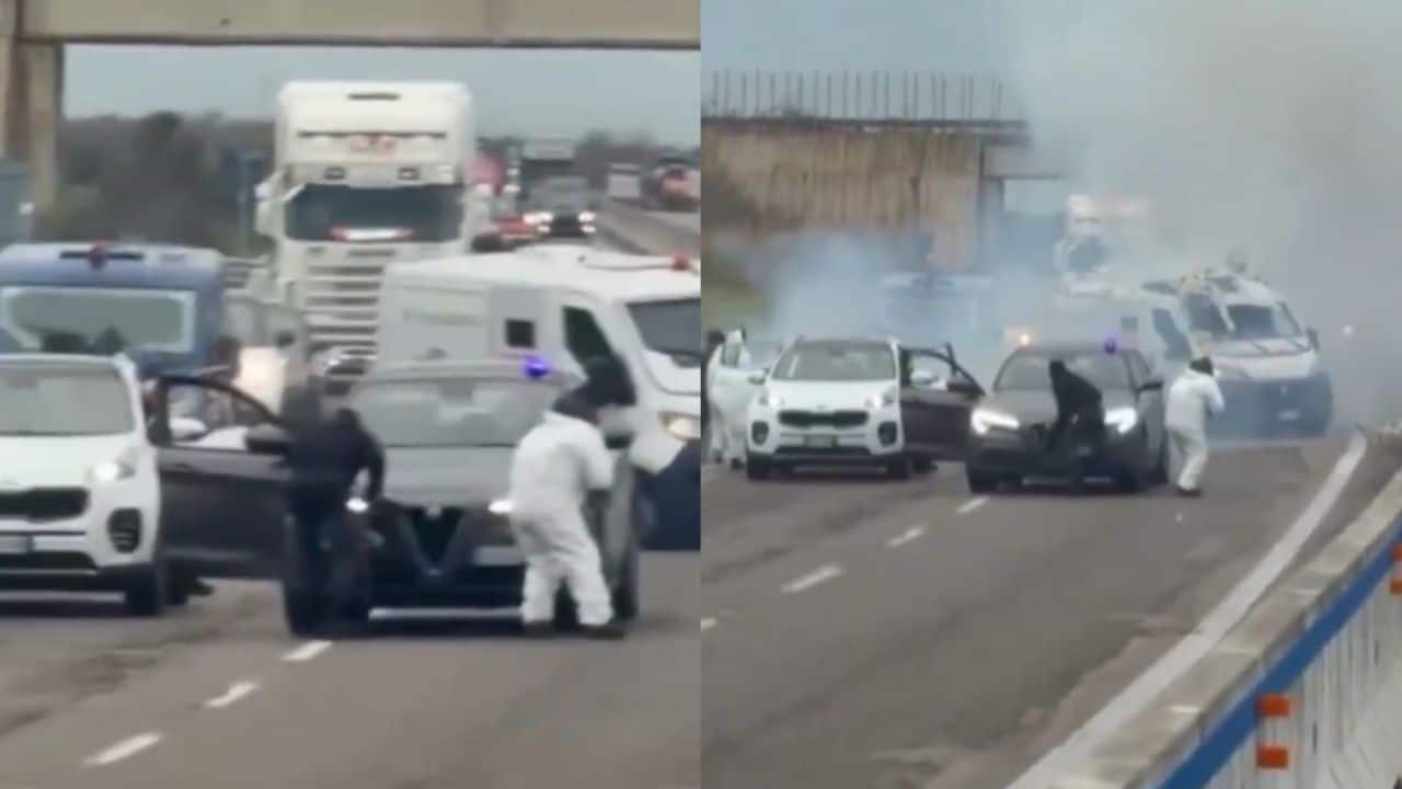 Viral video shows armed gang blasting cash van on Italian highway. Internet shocked