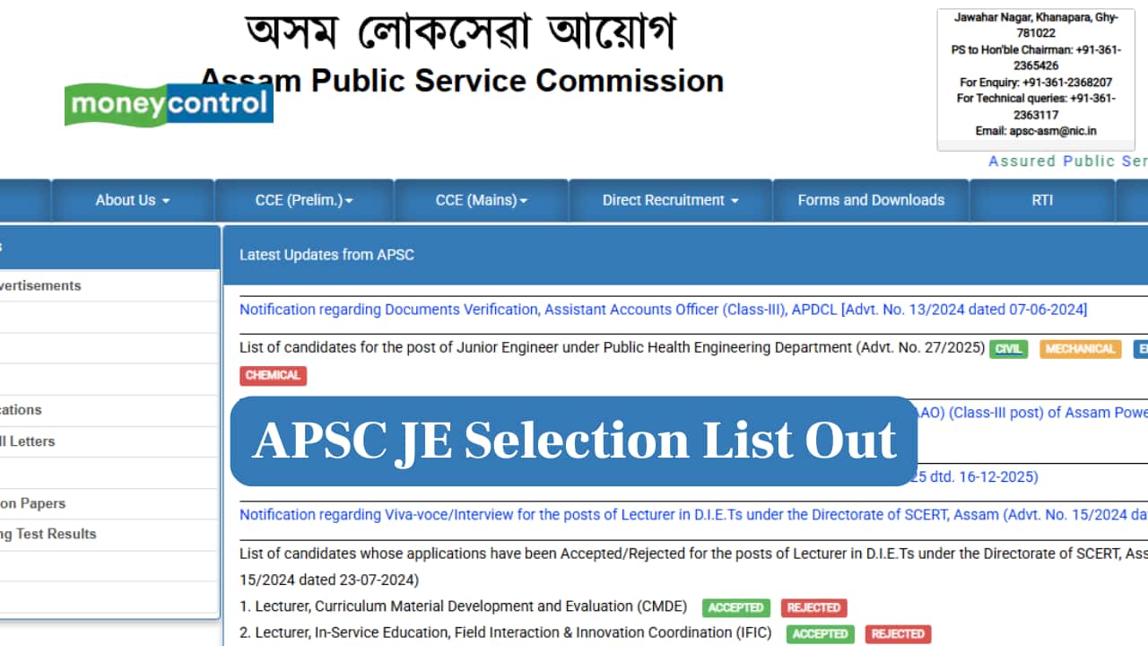 APSC JE Selection List 2026 Released at apsc.nic.in, Download Link Here