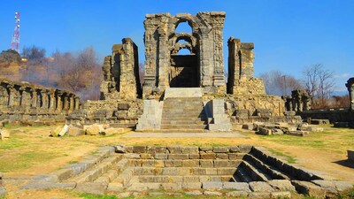 Main shrine, of the once magnificent Sun Temple at Martand, now sometimes called Shaitan ki Gufa by local youth. (Source: Arjun Kumar)