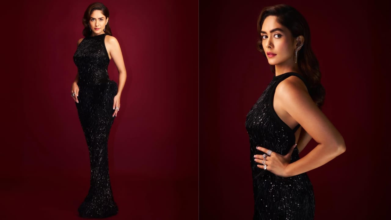 Black halter neck gown For a high-glamour event, she chose a show-stopping black halter neck gown by designer Saiid Kobeisy. This sophisticated piece features a backless design with intricate sheer detailing, delicate feathers, and shimmering black beads. Styled with a loose low ponytail and silver ear cuffs, the ensemble exudes effortless red-carpet elegance and drama.