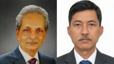 File photos of newly sworn-in Bangladesh minister Nitai Roy Chowdhury (L) and Dipen Dewan (R). 