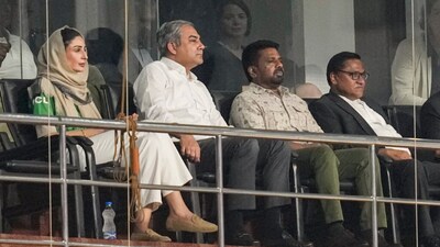 Pakistan Cricket Board (PCB) Chairman Mohsin Naqvi and President of Sri Lanka Anura Kumara Dissanayake and others during an ICC Men's T20 World Cup 2026 cricket match between India and Pakistan, at R Premadasa Stadium, in Colombo, Sri Lanka, Sunday, Feb. 15, 2026. (PTI Photo/R SenthilKumar)