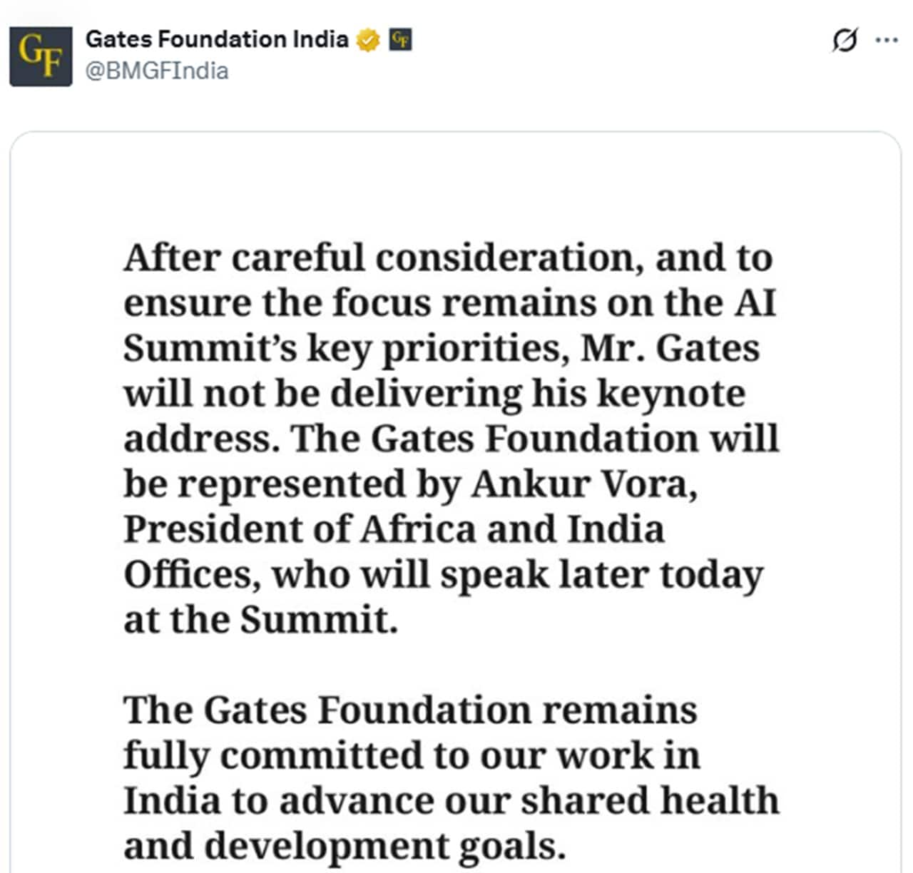 Gates Foundation issued a statement on X