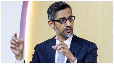 Google CEO Sundar Pichai speaks during the Google AI event in New Delhi. (Courtesy: PTI photo)