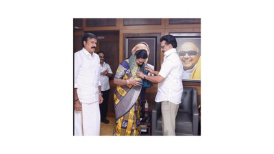 DMDK General Secretary Premalatha Vijayakanth along with DMDK Treasurer LK Sudish, on Thursday met Tamil Nadu Chief Minister MK Stalin
