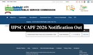UPSC CAPF 2026 Notification Out, Check Details and Direct Link to Apply Here