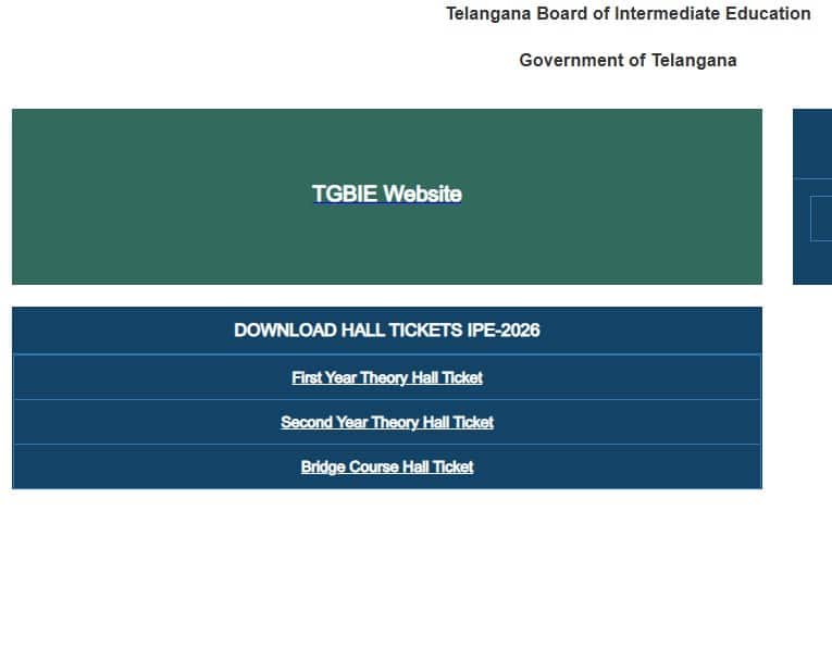 TSBIE hall ticket 2026 for Inter 1st year & 2nd Year Released @ tgbie.cgg.gov.in; Download link here