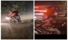 Etawah biker hit by car after skidding on gravel left after road work, video goes viral