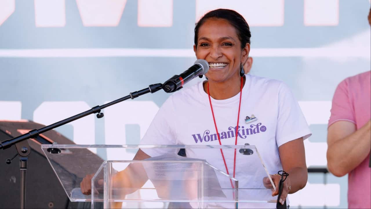Councilmember Nithya Raman attends Women's March Action: March 4 Reproductive Rights at Pershing Square on October 02, 2021 in Los Angeles, California. (Image credit: AFP)