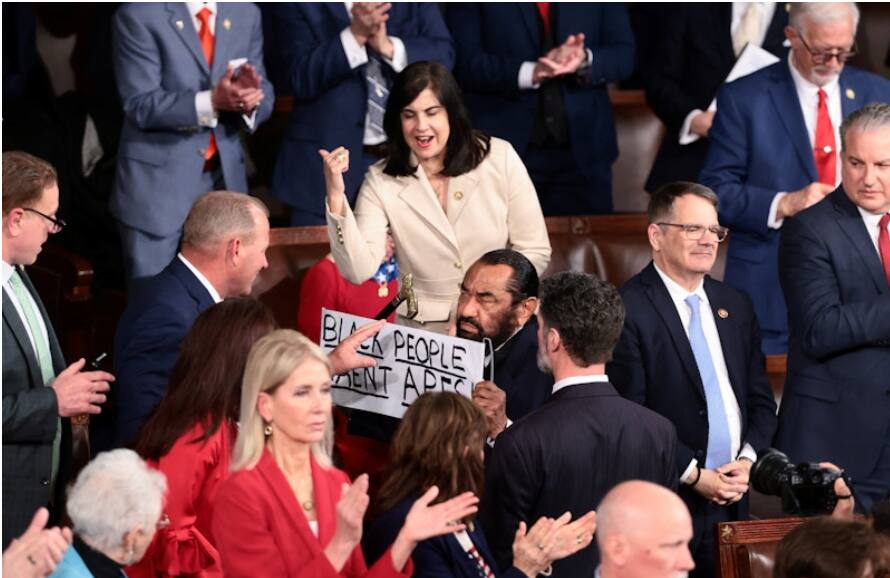 ‘Black people aren’t apes’: Democrat protests at Trump address over Obama video controversy
