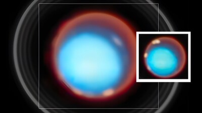 NASA's James Webb Space Telescope captured giant auroras blazing across Uranus. (Image: ESA)