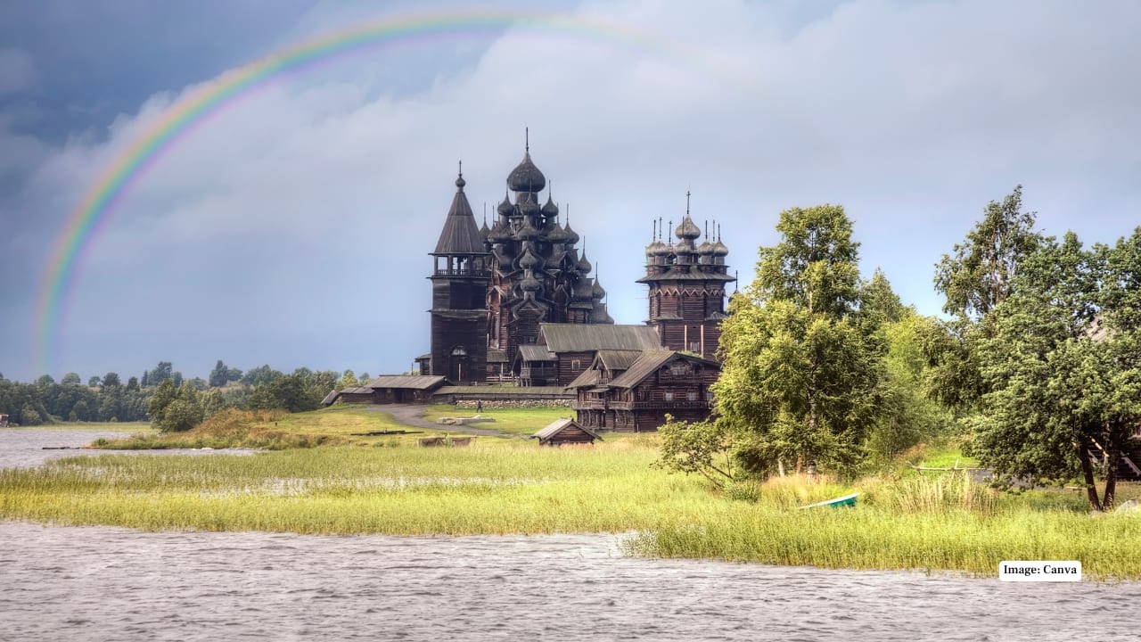 8. Kizhi Island Situated in Lake Onega, Kizhi Island is famous for its open-air museum of wooden architecture. The Kizhi Pogost, with its striking 22-domed Transfiguration Church built entirely of wood, is a masterpiece of traditional craftsmanship and a UNESCO World Heritage Site.
