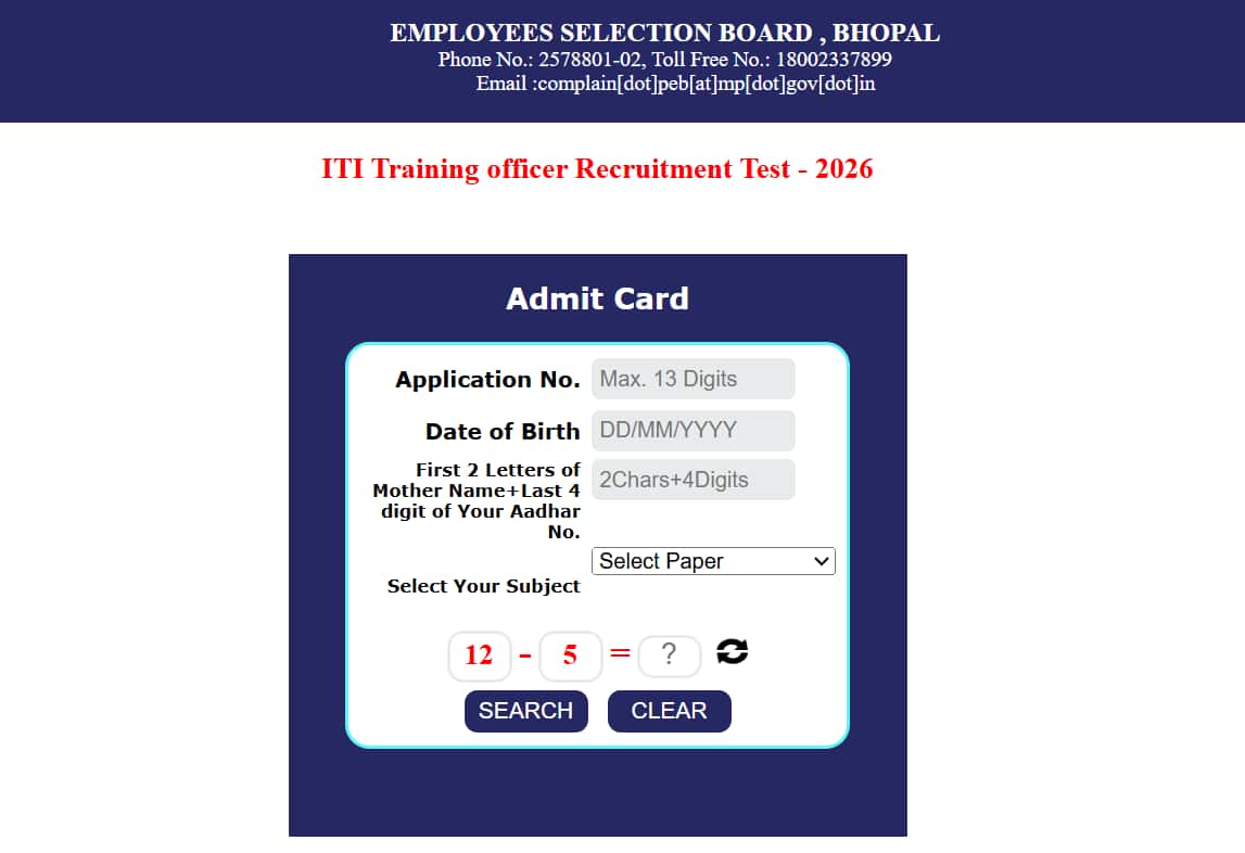 MP ITI Admit Card 2026 OUT for Training Officer @ esb.mp.gov.in, direct link here