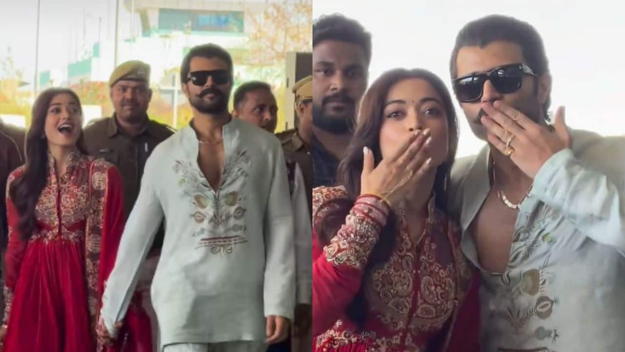 Newlyweds Rashmika Mandanna, Vijay Deverakonda walk hand in hand, pose for paps and thank them: Watch