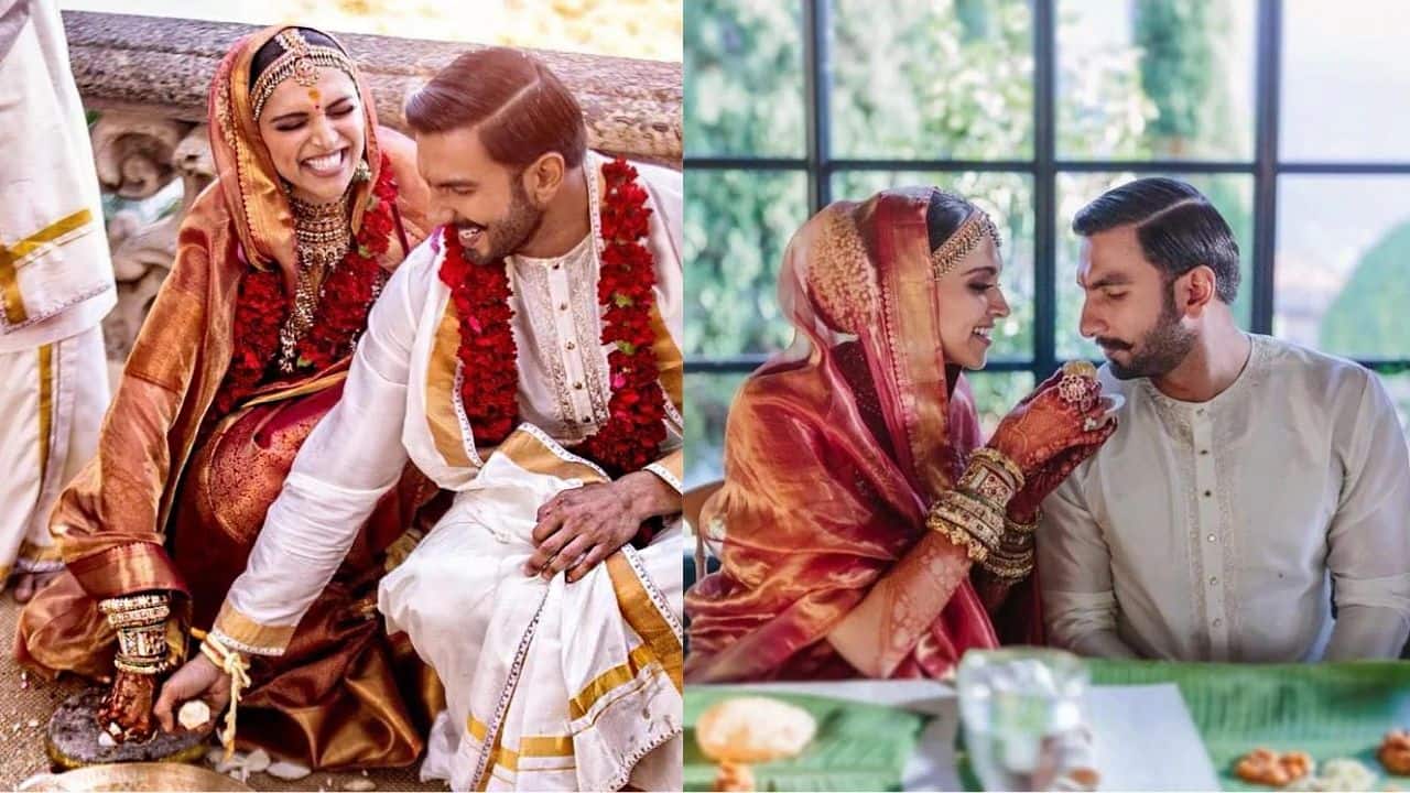 Deepika Padukone For her Konkani wedding ceremony with Ranveer Singh in 2018, Deepika Padukone did wear a saree at her wedding. For the South Indian ritual, she chose a traditional gold and rust-red silk Kanjeevaram saree, honouring her roots. The look was styled with temple jewellery and a classic bridal drape. For her Sindhi ceremony, however, she wore a red lehenga, not a saree.