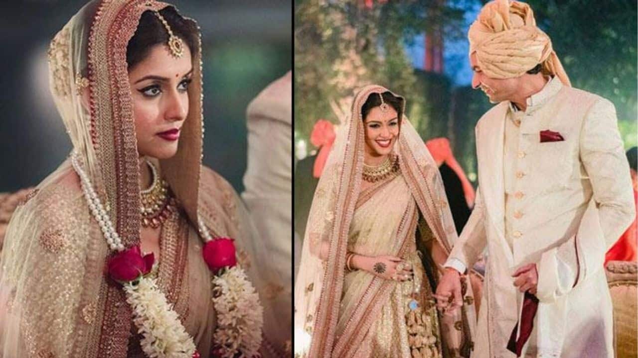 Asin Asin wore a traditional red and gold saree for one of her wedding ceremonies with Rahul Sharma. The look honoured South Indian customs while maintaining a contemporary finish. Her jewellery choices highlighted the richness of the silk weave.