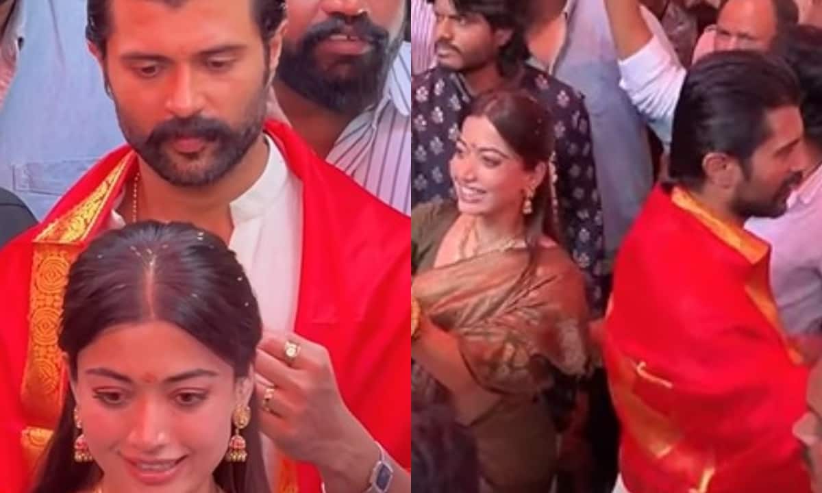 Rashmika Mandanna and Vijay Deverakonda seek blessings at Tirupati Balaji Temple, hand out sweets to fans after wedding