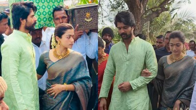 Rashmika Mandanna, Vijay Deverakonda perform Sathyanarayana Puja in Thummanpet