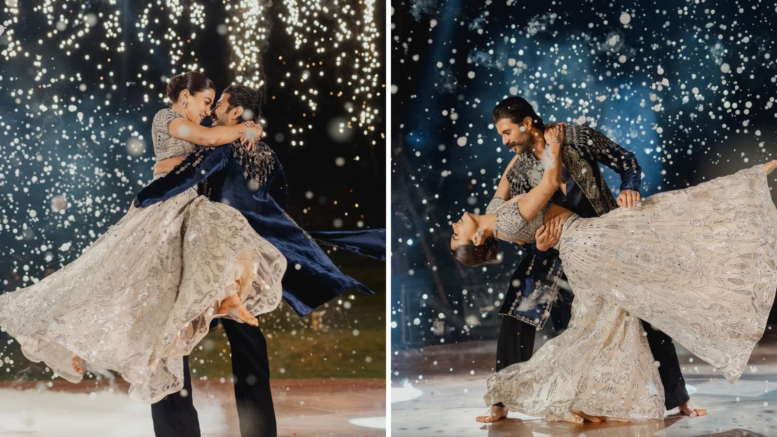 Only in your arms   From synchronized steps to playful twirls, the dance floor clearly belonged to Vijay and Rashmika. Rashmika’s lehenga flared beautifully with every spin, while Vijay’s layered silhouette added drama to every move. 