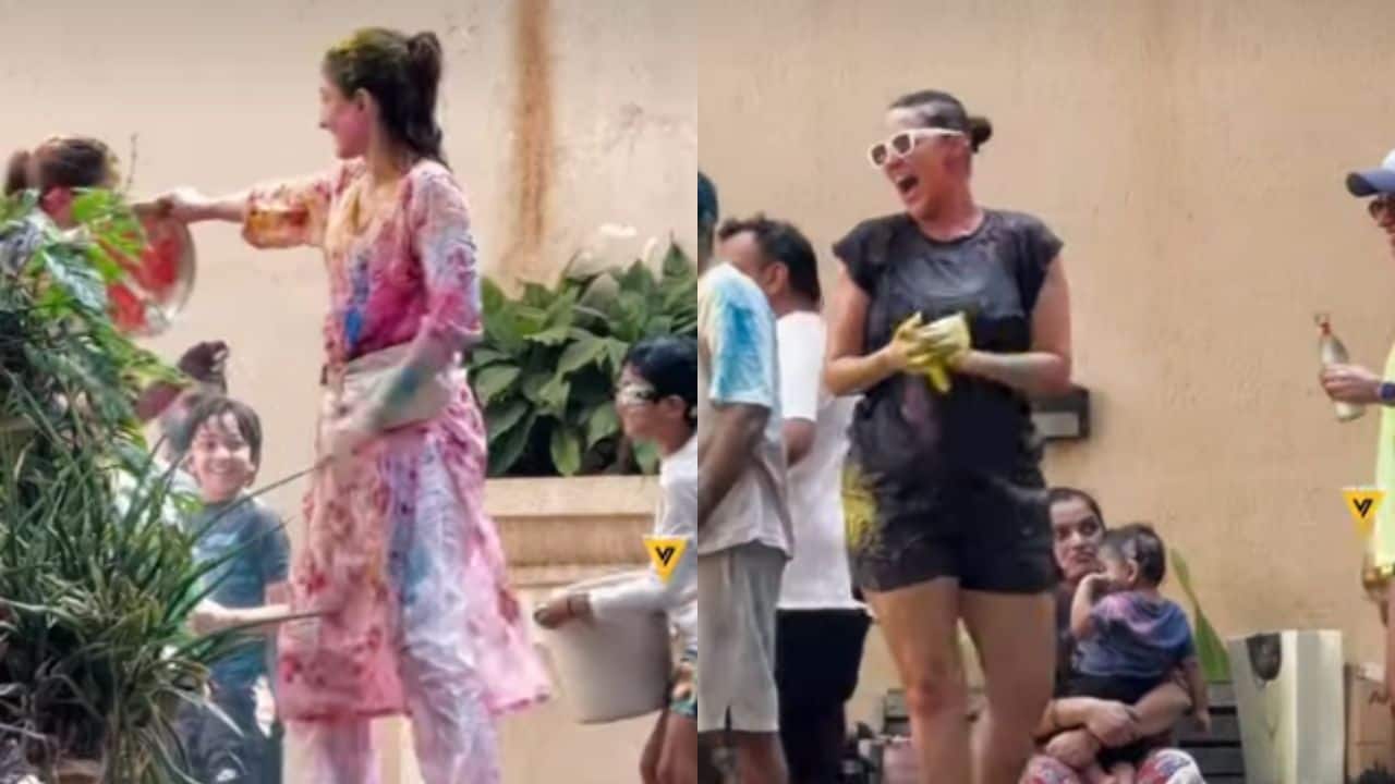 Soha Ali Khan plays Holi with daughter Inaaya, Neha Dhupia joins the fun: Watch video