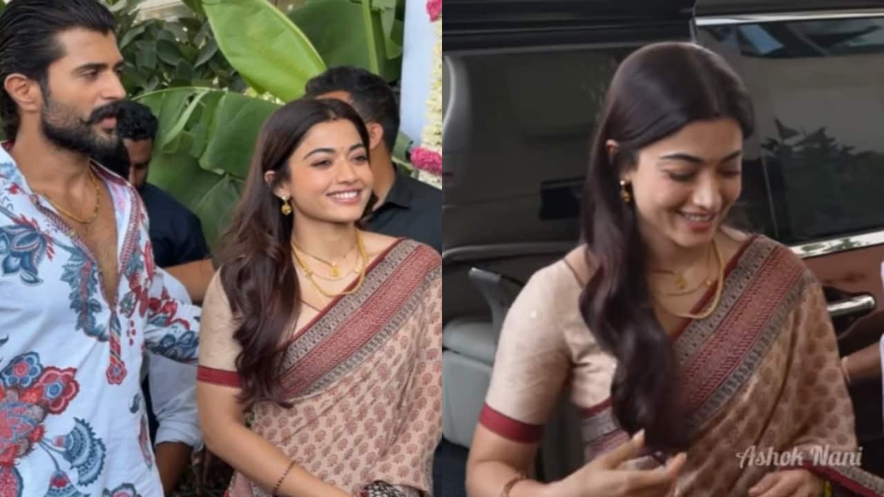 Rashmika Mandanna flaunts mangalsutra and can be seen walking hand in hand to meet fans in Hyderabad
