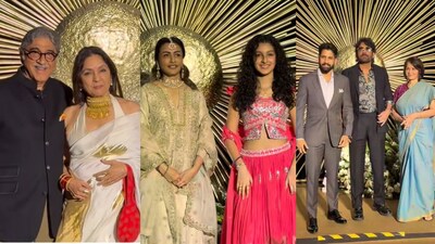 Nagarjuna, Naga Chaitanya, Chiranjeevi, Mahesh Babu's wife Namrata Shirodkar with daughter Sitara arrive at Vijay-Rashmika wedding reception