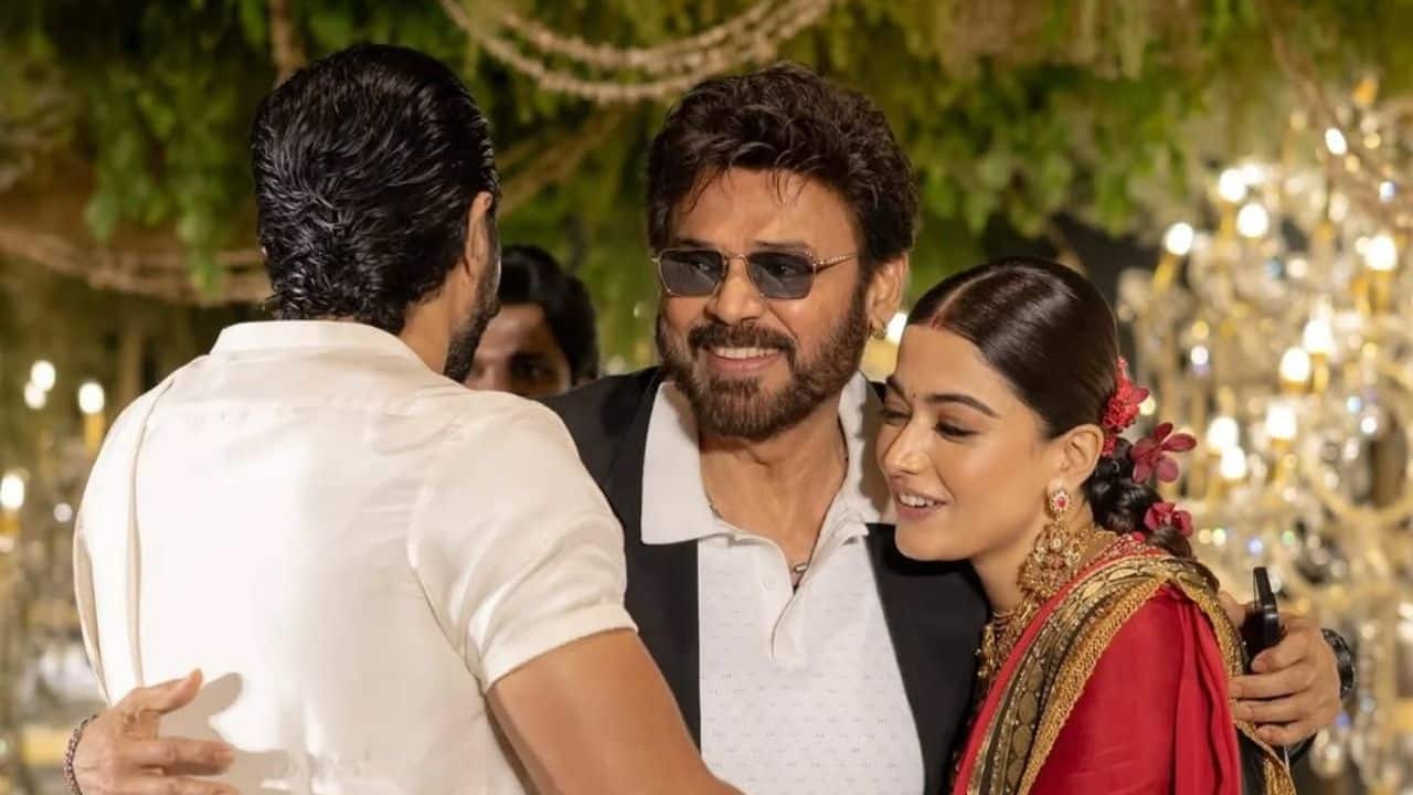 Venkatesh Telugu cinema veteran Daggubati Venkatesh was also present to bless the newlyweds. He looked refined in a sharp black suit paired with a crisp white shirt, exuding timeless charm. In several moments captured from the event, Venkatesh was seen warmly hugging and interacting with Rashmika and Vijay, making his presence all the more special for the couple.