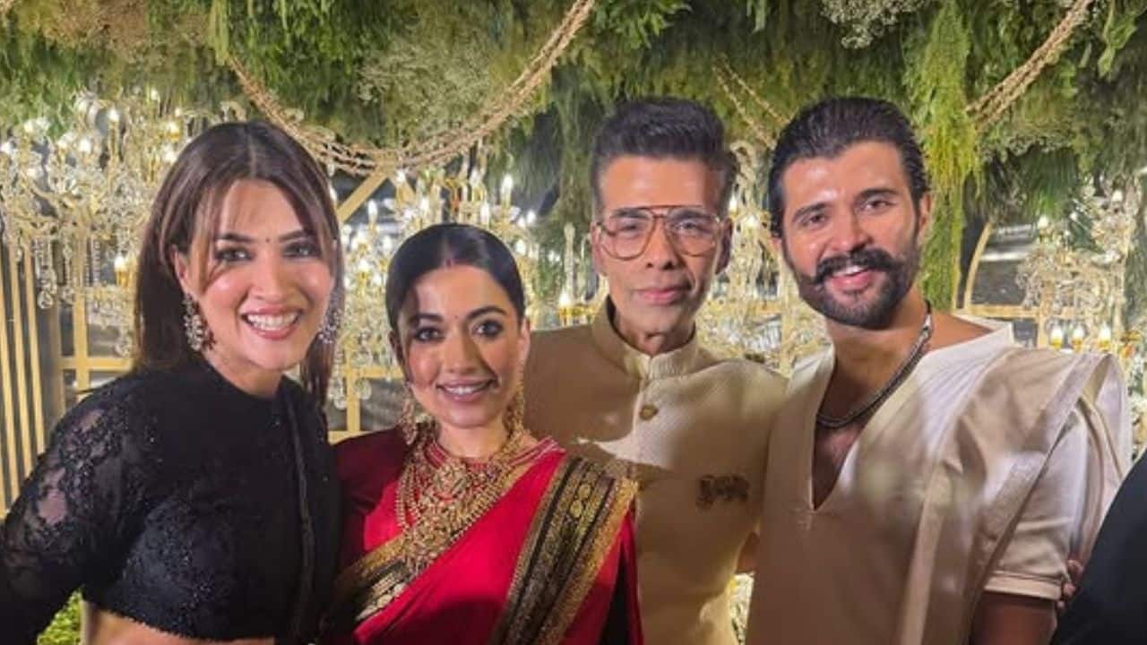 Kriti Sanon and Karan Johar Rashmika’s Cocktail 2 co-star Kriti Sanon was among the special guests who added Bollywood sparkle to the celebration. She shared several cheerful glimpses with the couple and appeared to be having a wonderful time. Kriti turned heads in a stunning all-black ensemble that perfectly balanced glamour and sophistication.