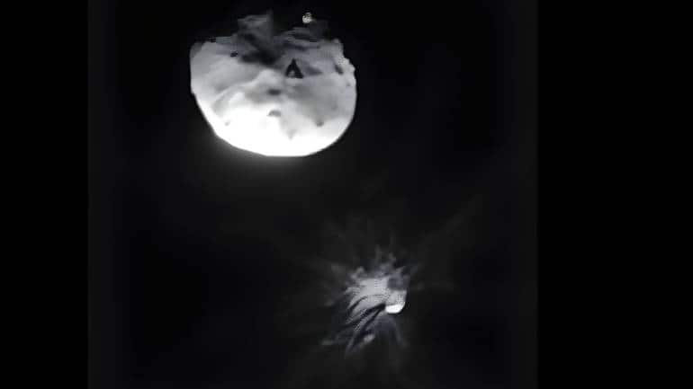 Dimorphos took 11 hours and 55 minutes to orbit Didymos. (Image: NASA/ASI)