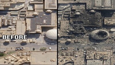 The AI-generated "satellite image" posted on X by Tehran Times claiming that US radar equipment at a military base in Qatar had been "completely destroyed" by Iranian strikes.