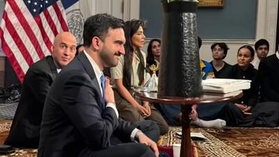 Images circulated online show Zohran Mamdani seated on the floor with attendees while they ended their daily fast. (Credit: X)