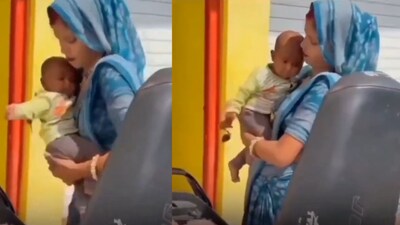 Woman put child inside scooter. (Image: @RoshanKrRaii/ X)
