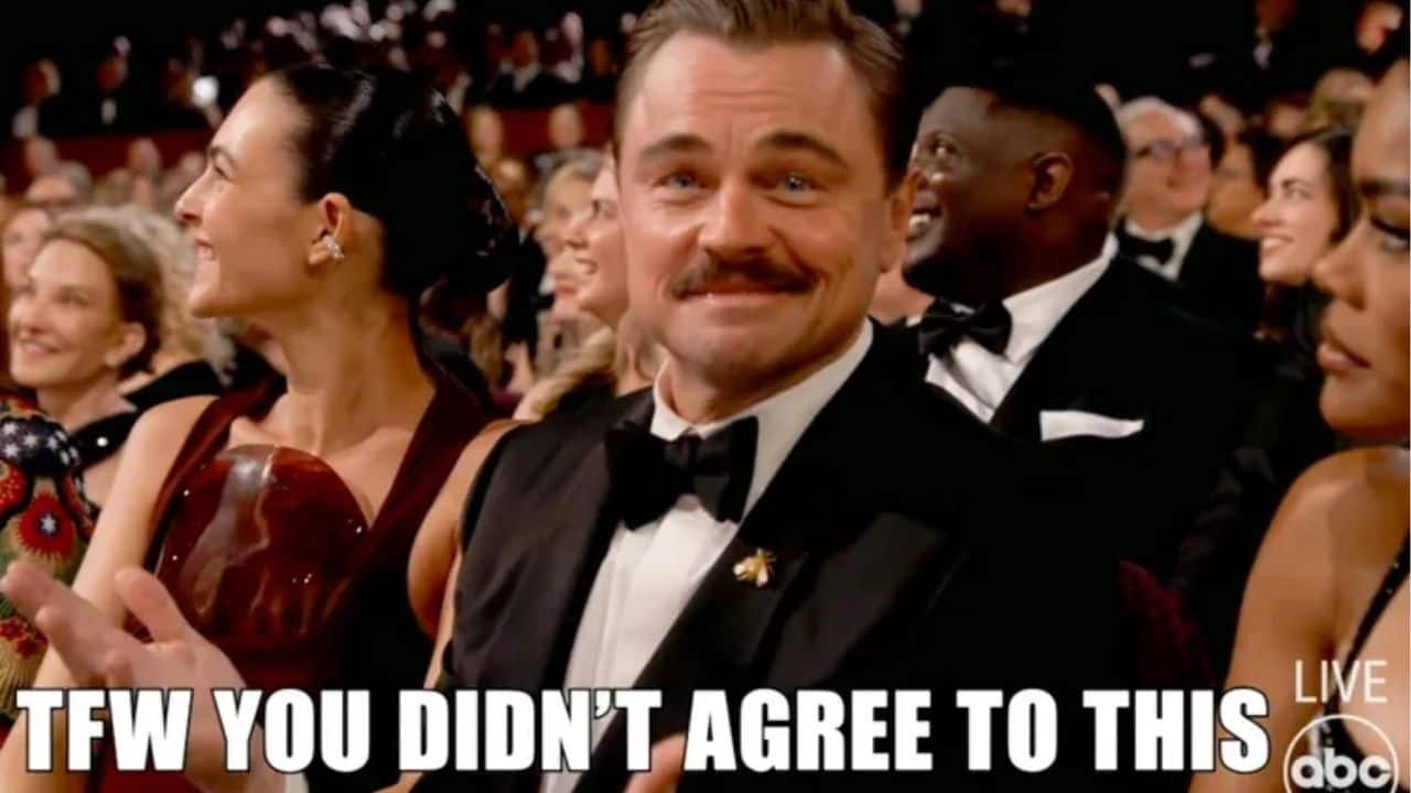 Leonardo DiCaprio meme from Oscars 2026