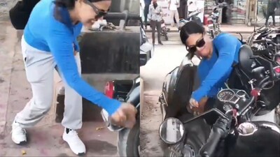 जयपूरमध्ये किरकोळ धडकेनंतर महिलेने रॉयल एनफिल्ड बाईकची तोडफोड केली, व्हिडिओ व्हायरल