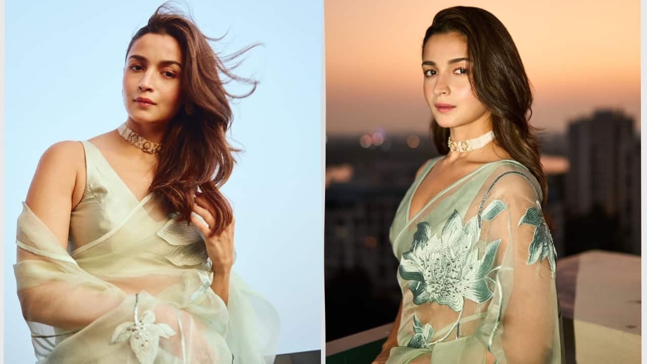 Alia Bhatt looks her stylish best in mint green organza saree, completes the look with choker necklace set