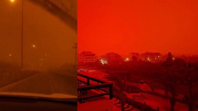 The skies over the Greek island of Crete took on Martian hues. (Image: X/@AP)