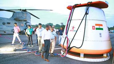 File image shows ISRO successfully accomplishing first Integrated Air Drop Test (IADT-01) for end to end demonstration of parachute based deceleration system for Gaganyaan missions. 