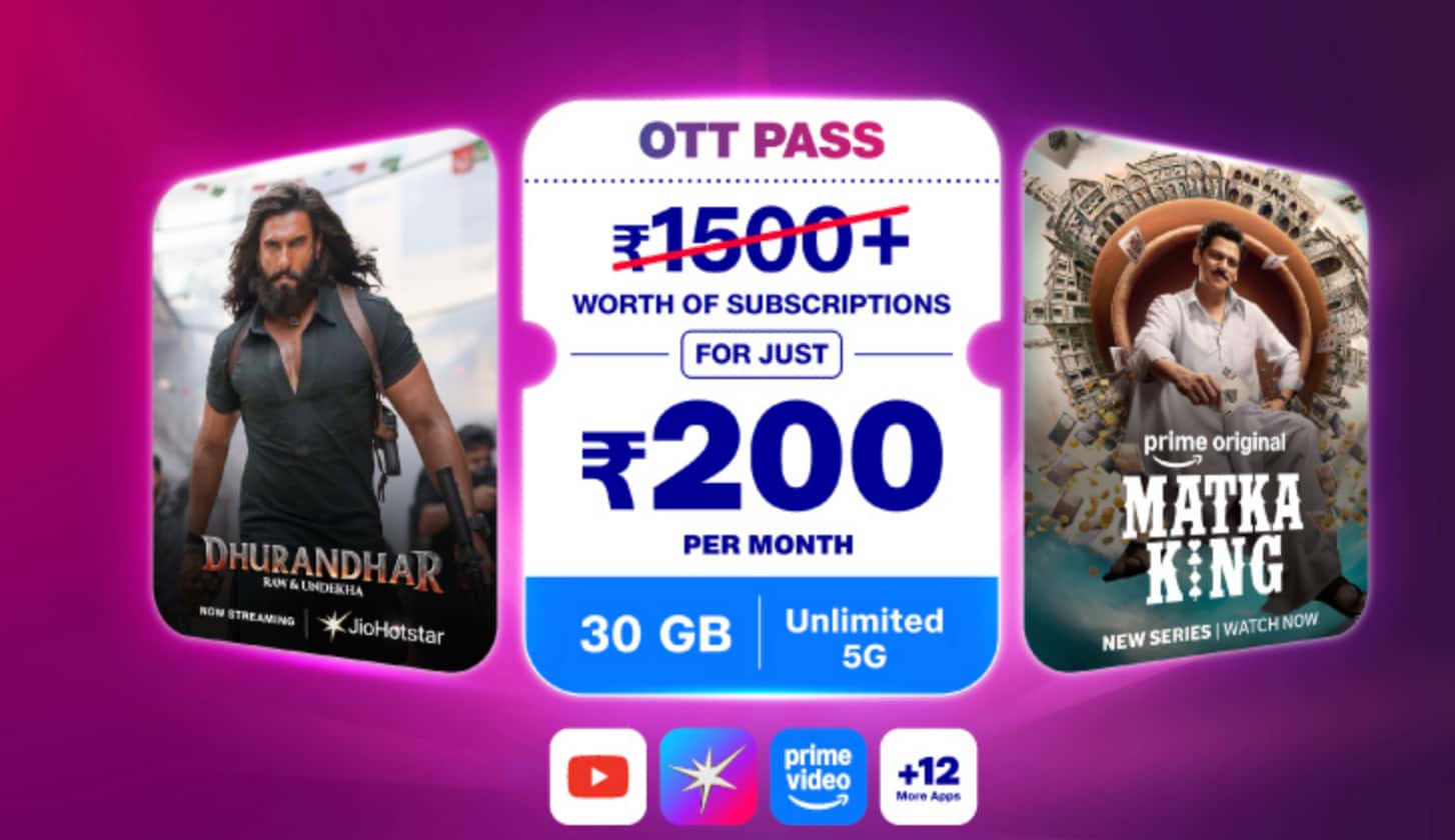 Reliance Jio OTT Pass comes with 15 free OTT subscriptions worth Rs 1500 and 1000 TV channels and costs just Rs 200