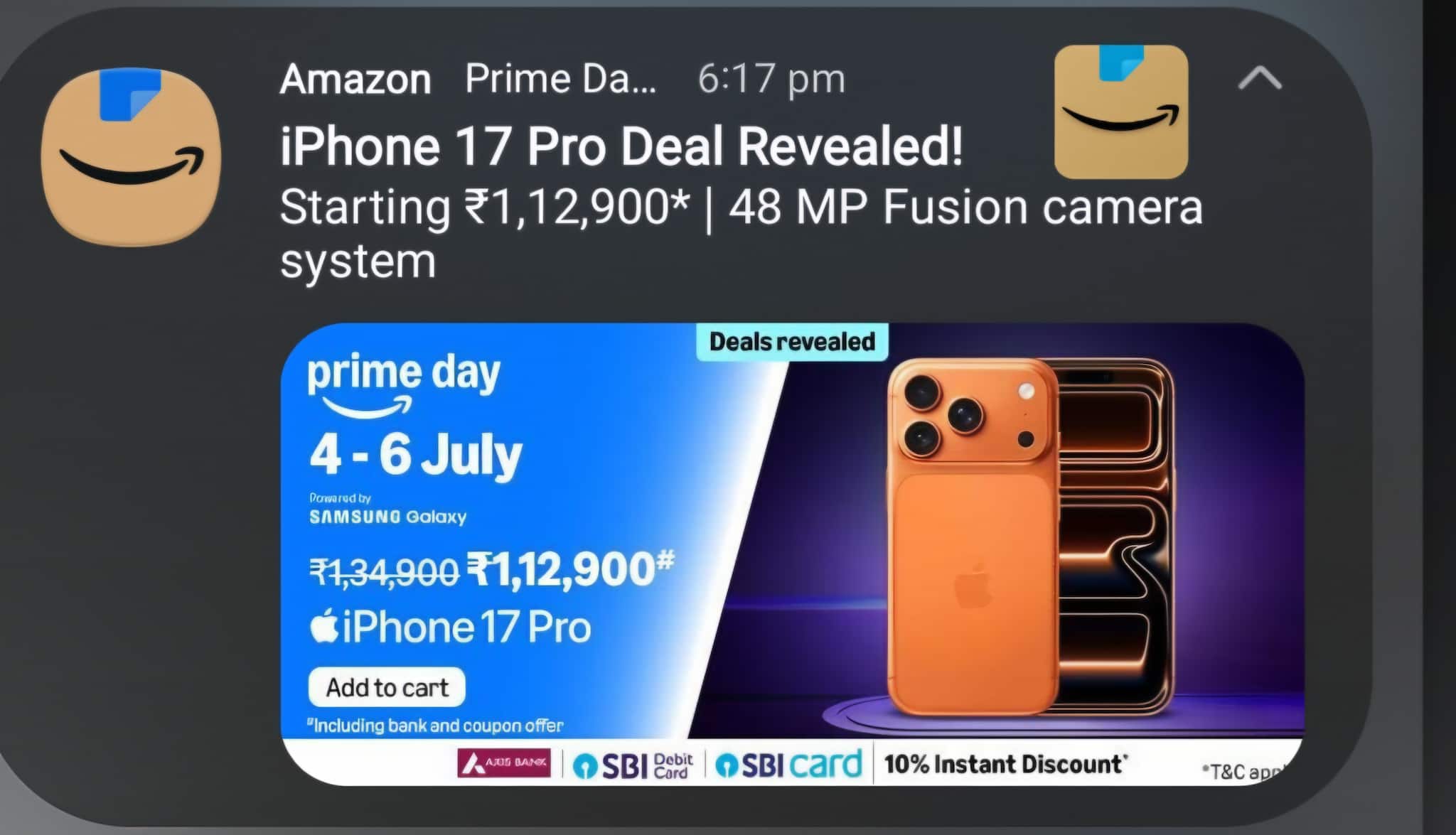Amazon Prime Day 2026: iPhone 17 Pro price drops to Rs 1,12,900 with bank offers