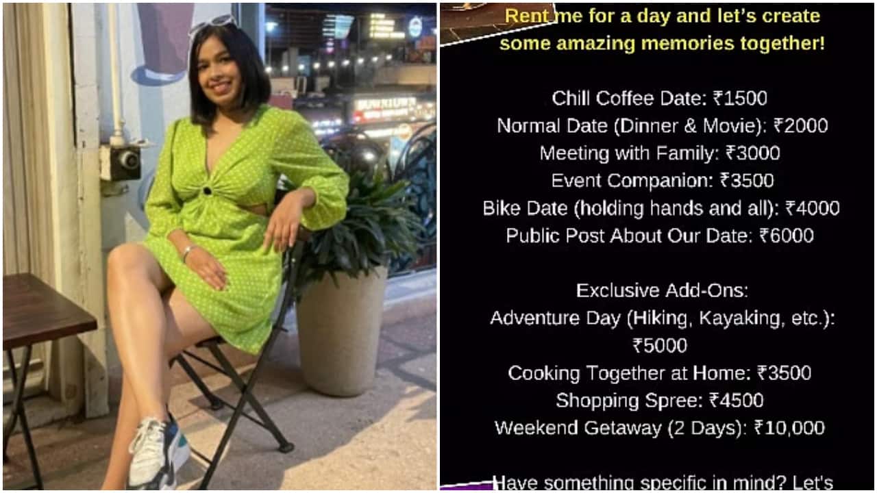 'Coffee date for Rs 1,500, weekend getaway for Rs 10k: Woman’s 'Rent Me for a Day' rate card sparks debate